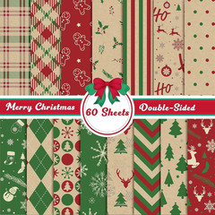 60 Sheet Christmas Pattern Paper, Merry Christmas Scrapbook Papers, Double-Sided