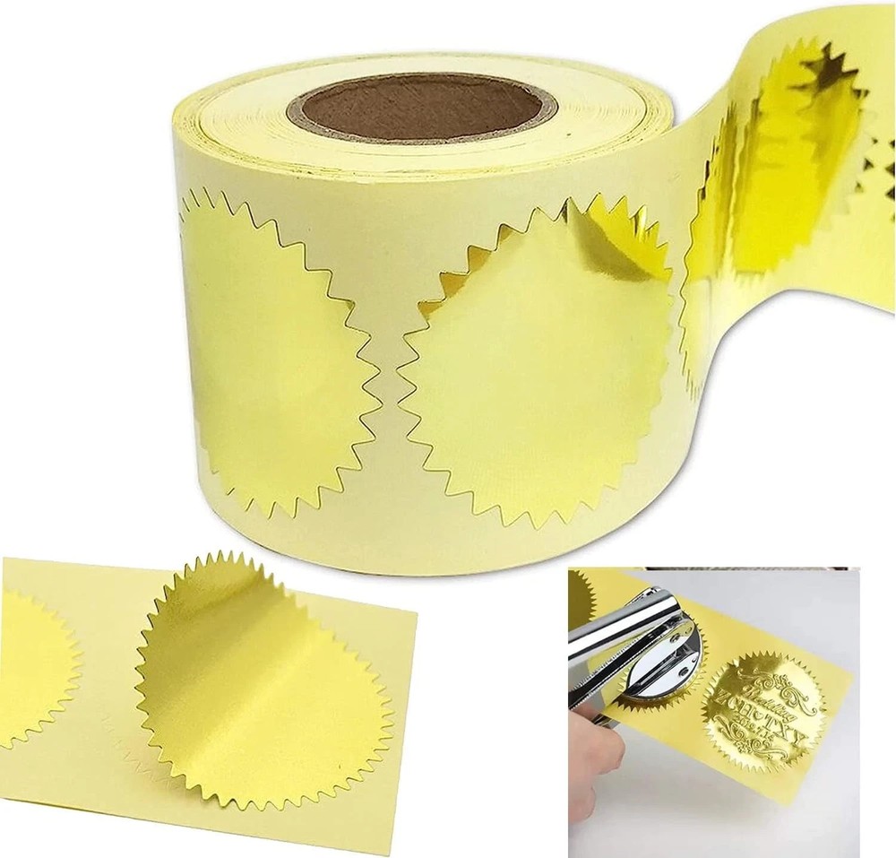300 Pcs Self Adhesive Gold Embossed Foil Blank Certificate Notary Seal Stickers
