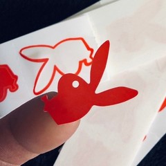 Lot of 100 Tanning Bed Body Stickers Red Easter Bunny with Tie Tattoo