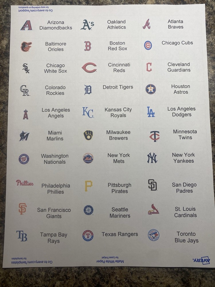 30 Customized MLB Team Logo Labels for card dividers. Labels Only! FREE SHIPPING