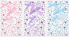 3 Sheets Love Heart Bow Face Gems Pink Blue Purple Glitter Gem Stickers Face Jew