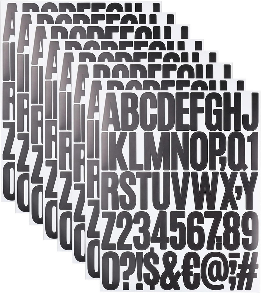 8 Sheets Letter Number Stickers, 2 Inch Vinyl Alphabet Stickers, Self-Adhesive P