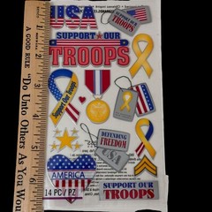 Sticko Military Support The Troops Stickers Patriotic USA Scrapbooking 14 Pc