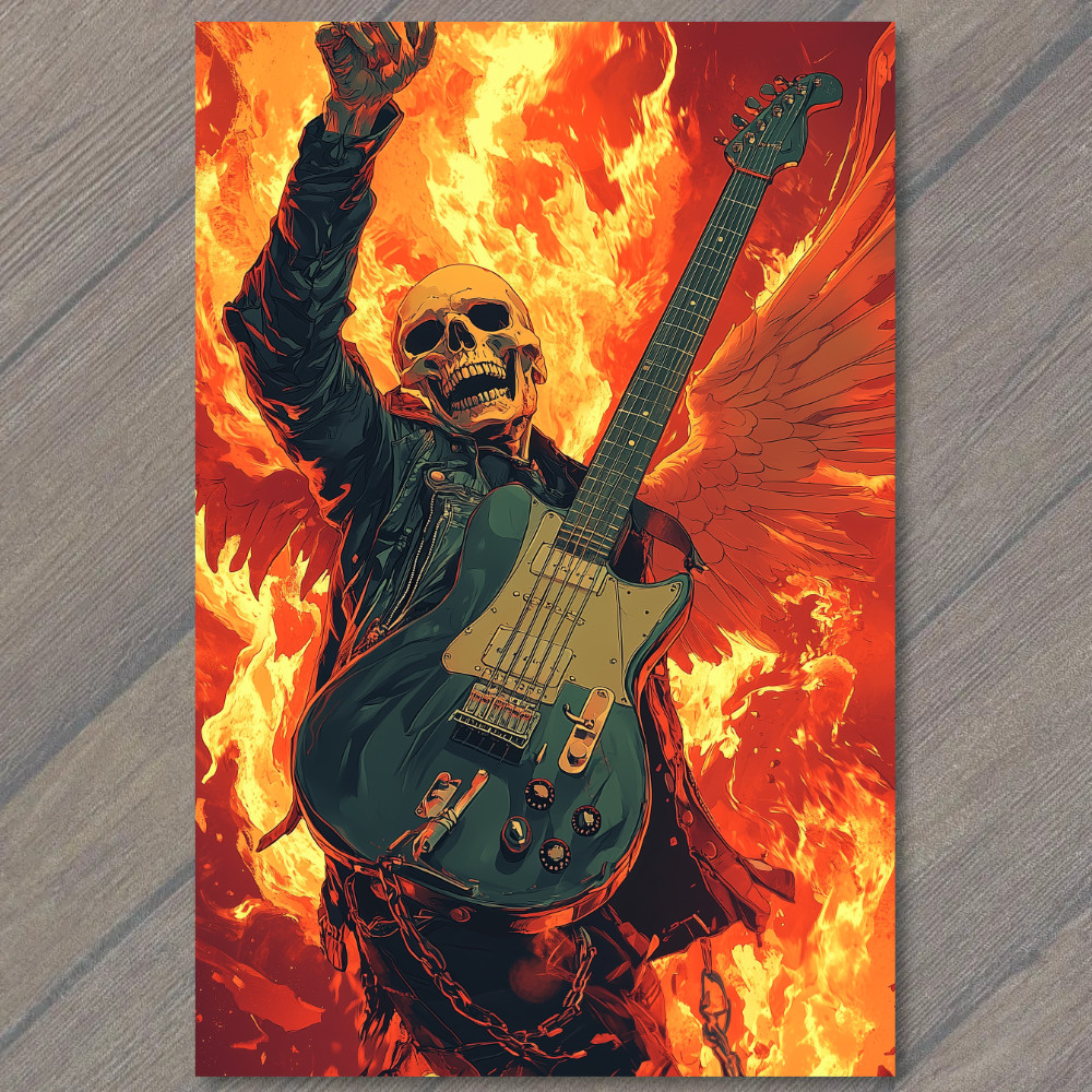 STICKER Skeleton Angel Guitar Fire Chains Rock Leather Skull Halloween Metal