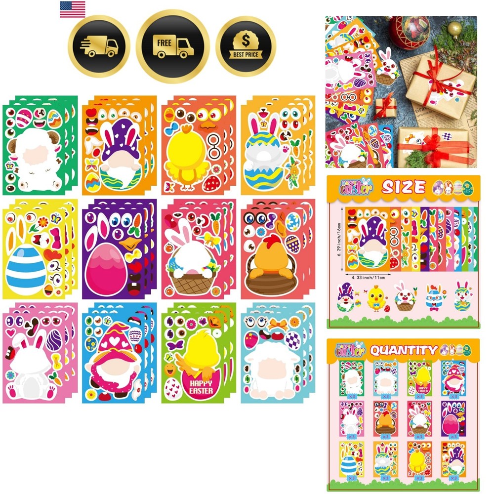 36 PCS Make a Face Stickers for Kids Make Your Own Stickers with Easter Chick…