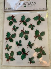 CHRISTMAS PAPER CRAFTS STICKERS HOLLY GLITTER STICKERS 30 PCS 2-SHEETS