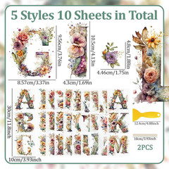 10 Sheets English Alphabet Flowers Rub on Transfer Stickers Furniture Decals Wat