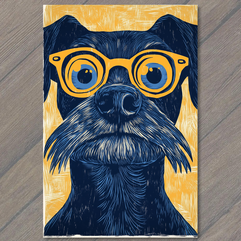 STICKER Black Dog Orange Glasses Mustache Funny Nerd Cartoon Puppy Humor