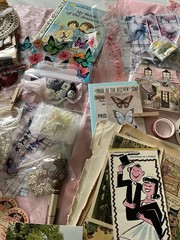 Lot Mixed Vintage and New Ephemera & Things Junk Journal Scrapbook Diary Boards