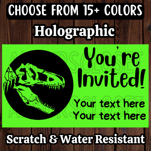 50 CUSTOM Dinosaur GIFT FAVOR SCRATCH RESISTANT 2.25″ LABELS BIRTHDAY T-REX