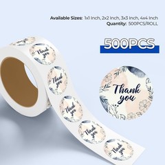 StickerJet Thank You Stickers, Roll of 500 Self-Adhesive for Packaging, Gifts