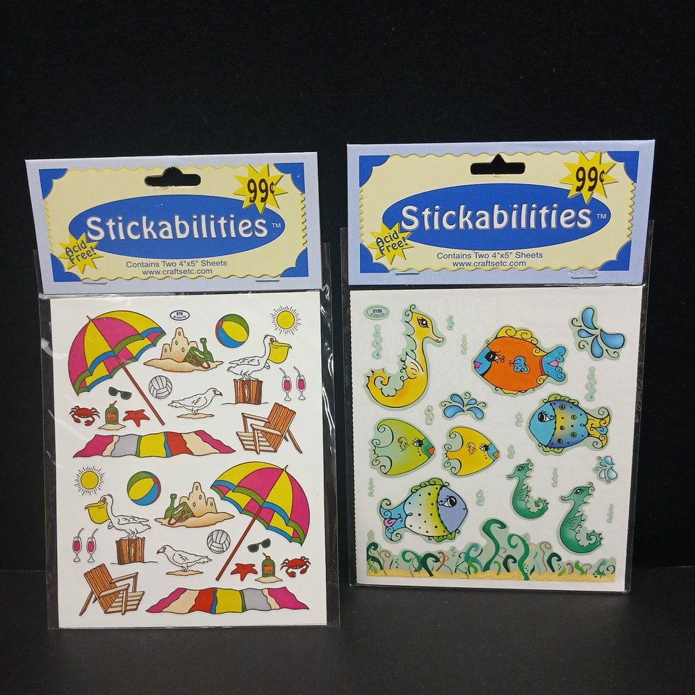 Stickabilities Lot of 2 sticker Packs Beach & Ocean Fish ~ Total of 4 Sheets NEW
