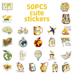 50PCS Travel Maps, Graffiti Stickers, Various Cartoons Creative Handbooks Skateb