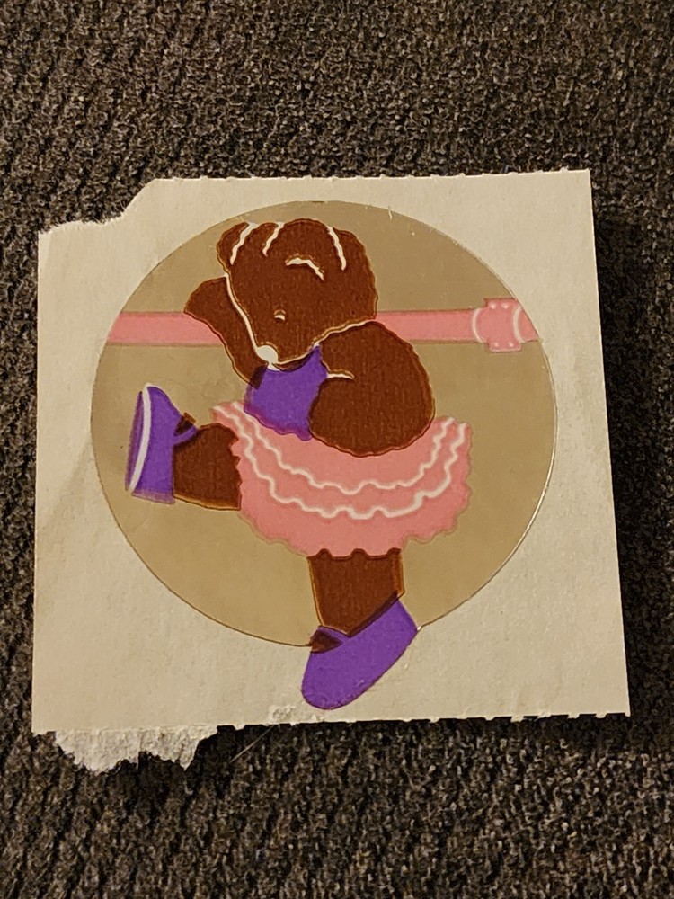 Vintage 80s 1984 Small World Greetings Foil Pink Bear Dancer RARE Unused VTG MOD