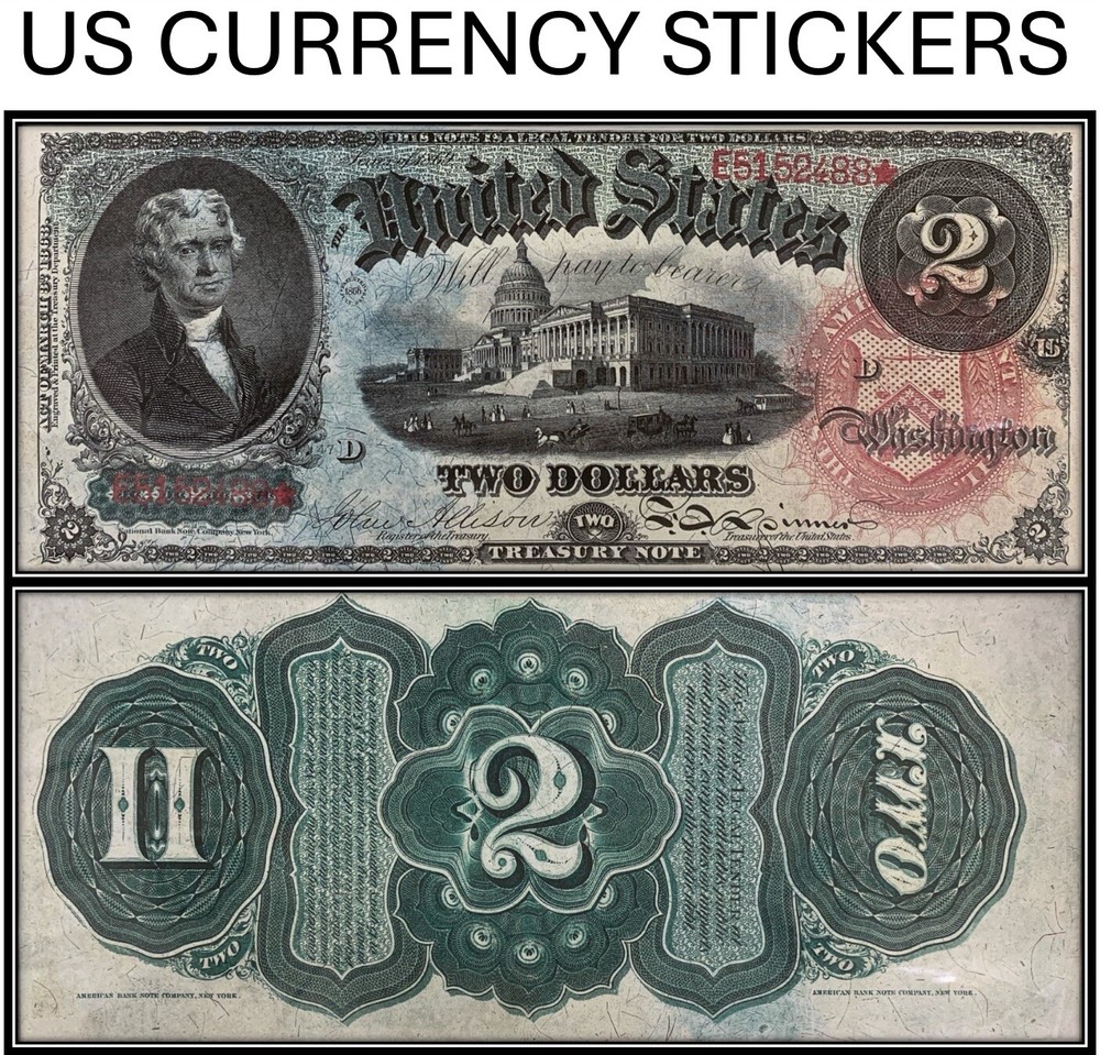 $2 Two Dollar 1869 Legal Tender Note (US CURRENCY STICKERS)