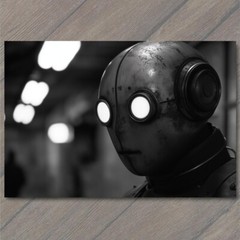 STICKER Classic Robot Black Eyes Industrial Retro Future Strange Weird Machine