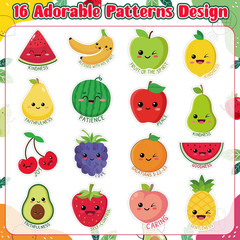 1000Pcs Fruit Stickers Rolls – Apple, Watermelon, Strawberry – 16 Styles, 2 Roll