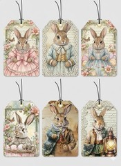 Set Bunny Rabbit Easter Tags Junk Journal Scrapbook