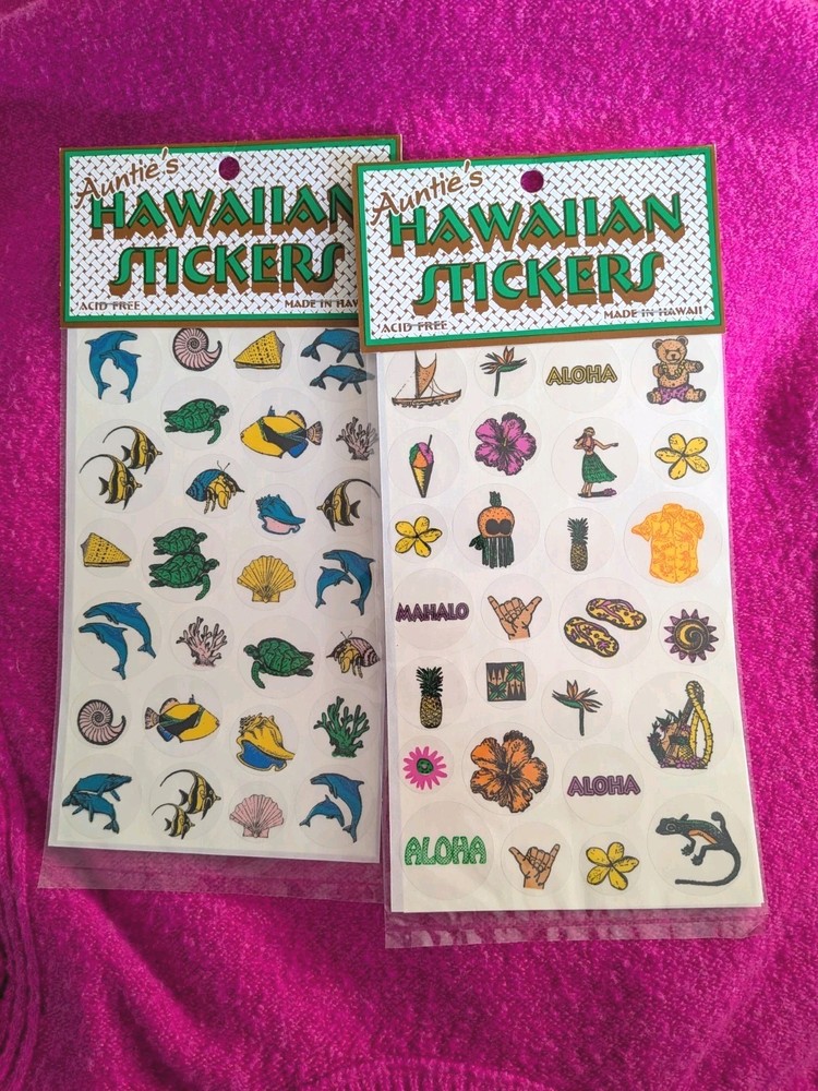 2 Sheets Vintage Auntie’s Hawaiian Stickers Fish Aloha Indoor/Outdoor Stickers
