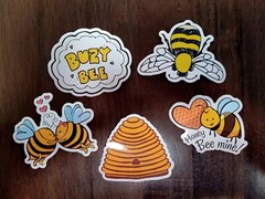 STICKERS x 5 Honey Bee Happy Apiculture Beehive Cartoon Large Sticker BEE5