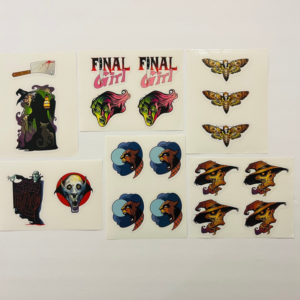 RETRO STICKER LOT Scarecrow Wolfman Vampire Witch Deathhead Moth NEW
