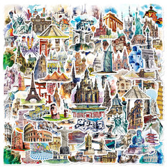 50/100PCS Mix World Famous Buildings Travel City Stickers Landmark Landscape Dec