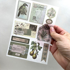 Vintage Style Green Garden Washi Paper Stickers 4 Sheets Junk Journal Collage