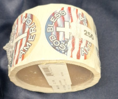 God Bless America Cross Flag Sticker Roll 250 Count Sealed Christian Patriotic