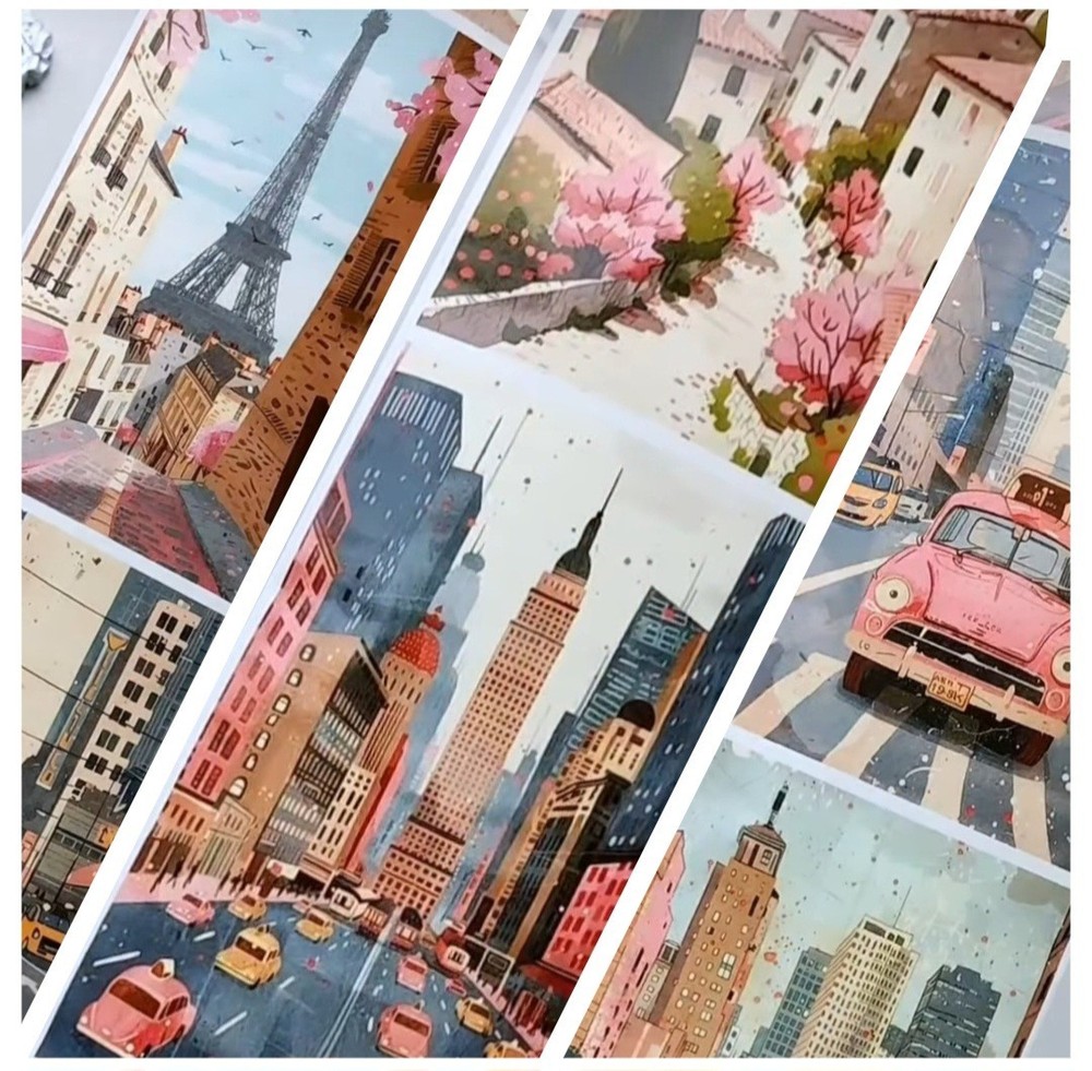 Roll of Artistic Stickers 15 City Buildings Eiffel Empire France Italy New York