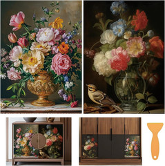 6 Sheets Large Flower Rub on Transfers for Furniture Vintage Floral Rub on Trans