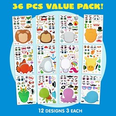 36 Sheets 9″x6″ Make a face Stickers for Kids, Make Your Own Animal Stickers …