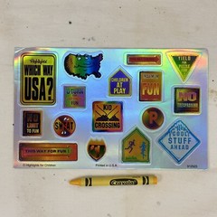 Vintage 90s Highlights Magazine Holographic Road Sign Stickers #1 Which Way USA