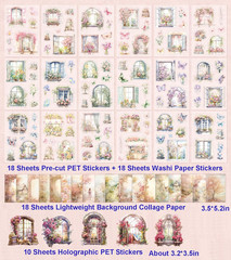 64 Sheets Vintage Floral Scrapbooking Kit, Precut Floral Natural Garden Flowers