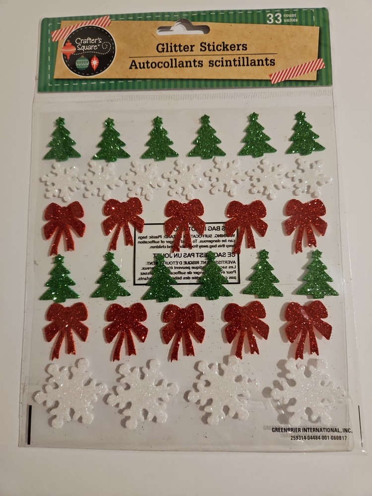 Christmas Trees Snowflakes Bows Dimensional Glitter Foam Stickers 1ea 33pc Pak
