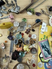 Junk Drawer Vintage Supplies Steampunk Mixed Media Pewter Game Pieces Buttons
