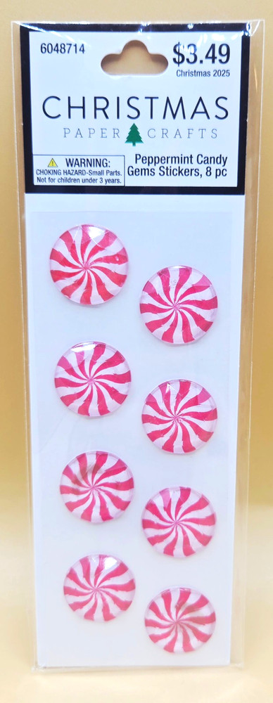 Christmas Paper Crafts PEPPERMINT CANDY GEMS 8pc Dimensional Stickers, NEW