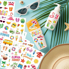 30 Sheets Summer Stickers, Adhesive 388Pcs Ocean Beach Stickers Bulk for Summer