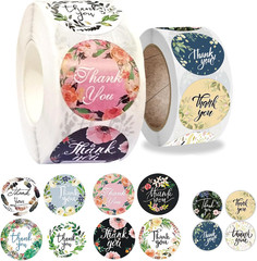 Thank You Stickers 1000 Pcs, 1.5 Inch 500 Pcs and 1 Inch 500 Pcs, Spring Flower