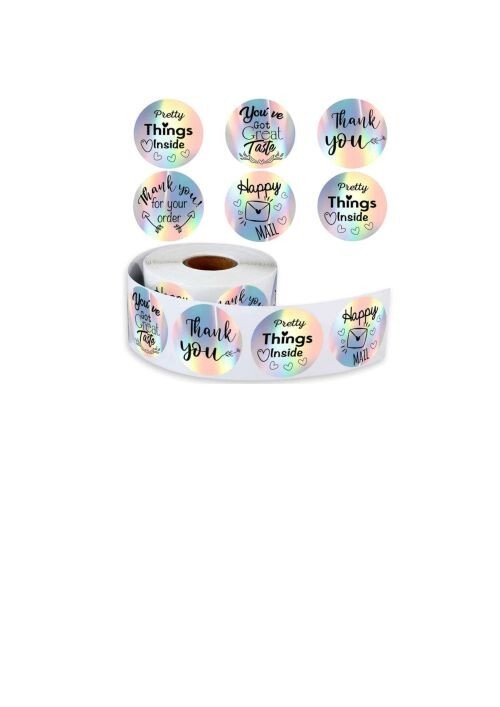 500Roll Rainbow Holographic Stickers For Your Business Thank You Decor Labels 1″