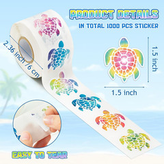 Spring Sea Turtle Sticker – 1000Pcs in 2 Rolls with 16 Patterns Cute Colorful Tu