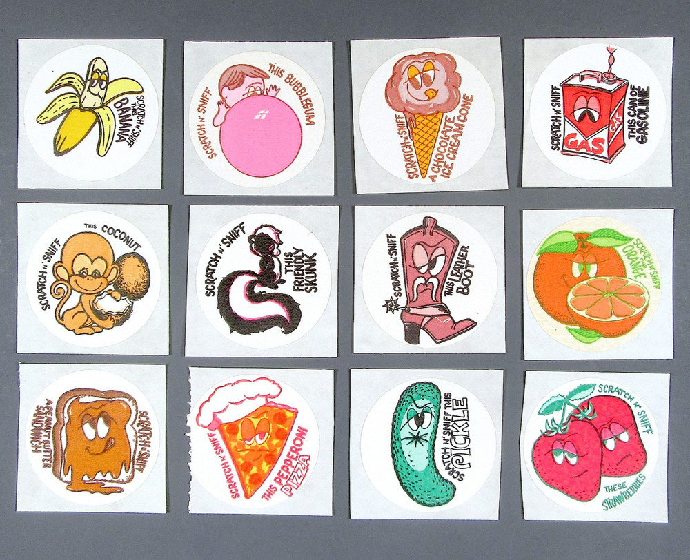 Vintage TOYS FOR AMERICA Scratch and Sniff Matte Stickers Complete Set of 12