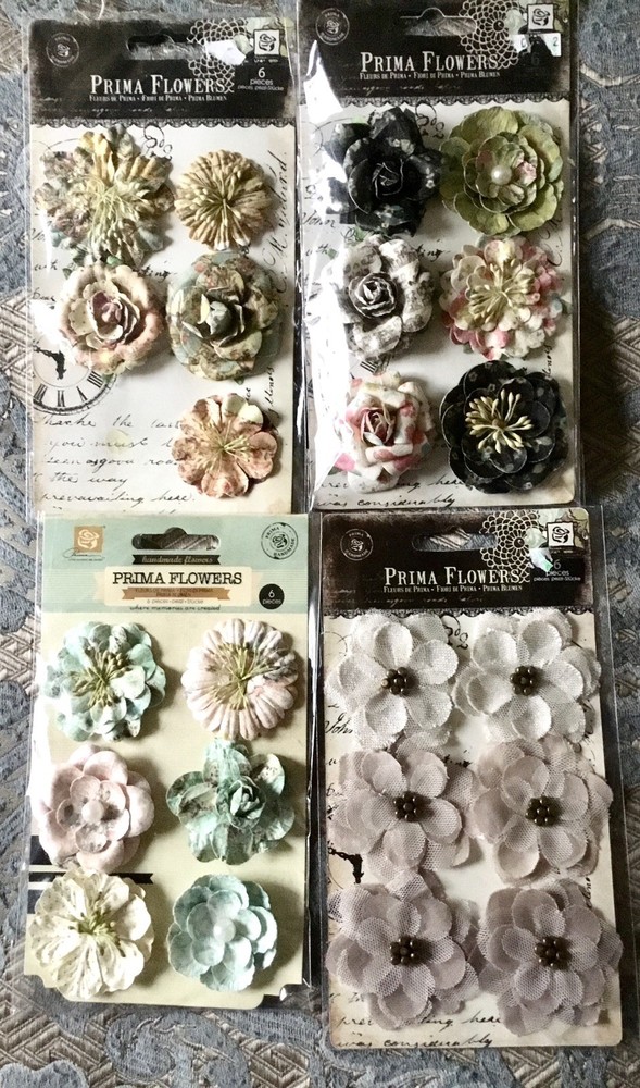 Lot of 4 NIP PRIMA FLOWERS Paper Flowers Embellishment Spring, Easter Scrapbook