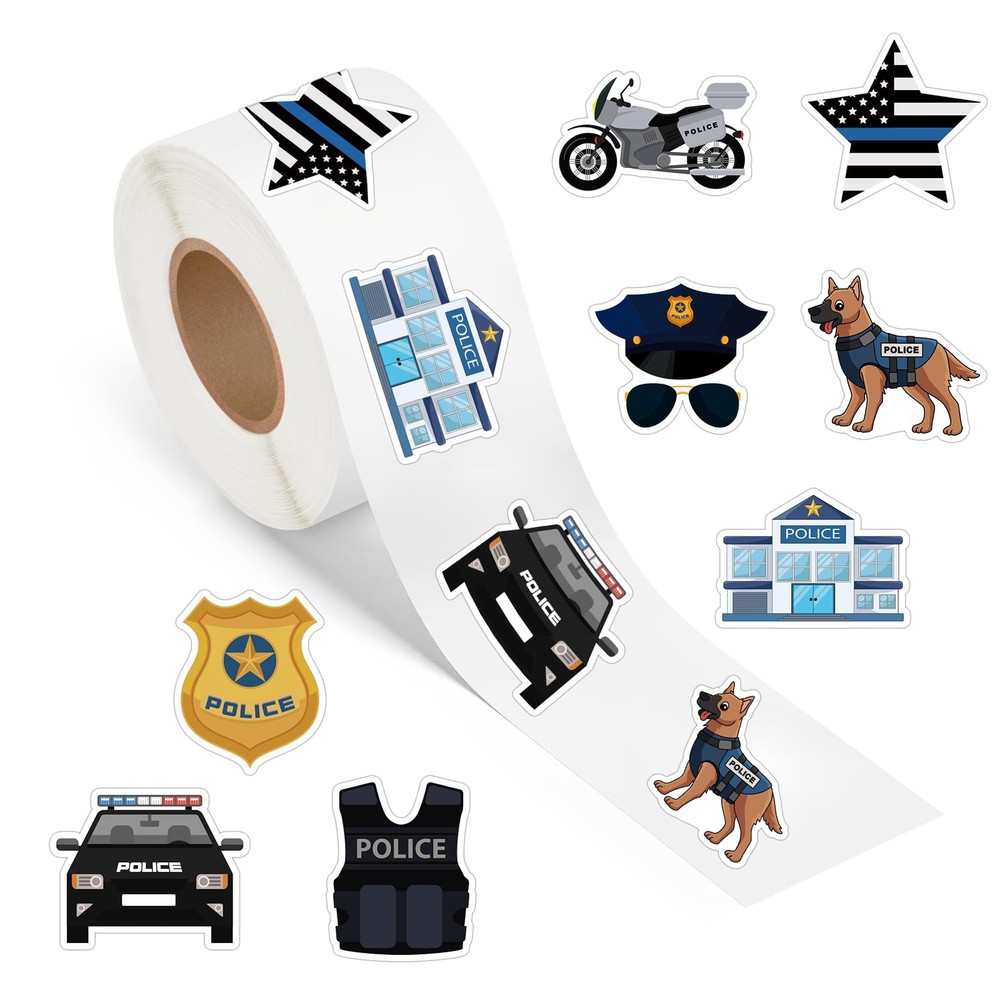 500 Pcs Police Stickers Roll Law Enforcement Themed