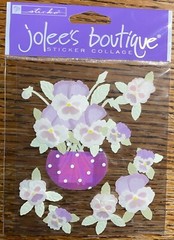 Very RARE Jolees Pansies Purple White In Vase Flowers Wedding Scrapbook Stickers