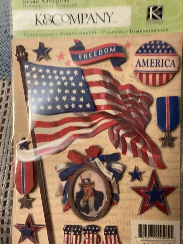 K & Company- Patriotic- flag- USA- grand adhesions-14 pieces
