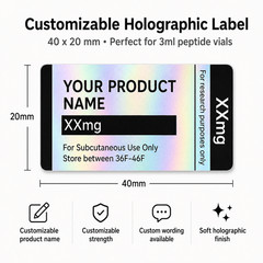 Customizable Holographic Peptide Vial Labels for 3ml Vials- Set of 20 labels!