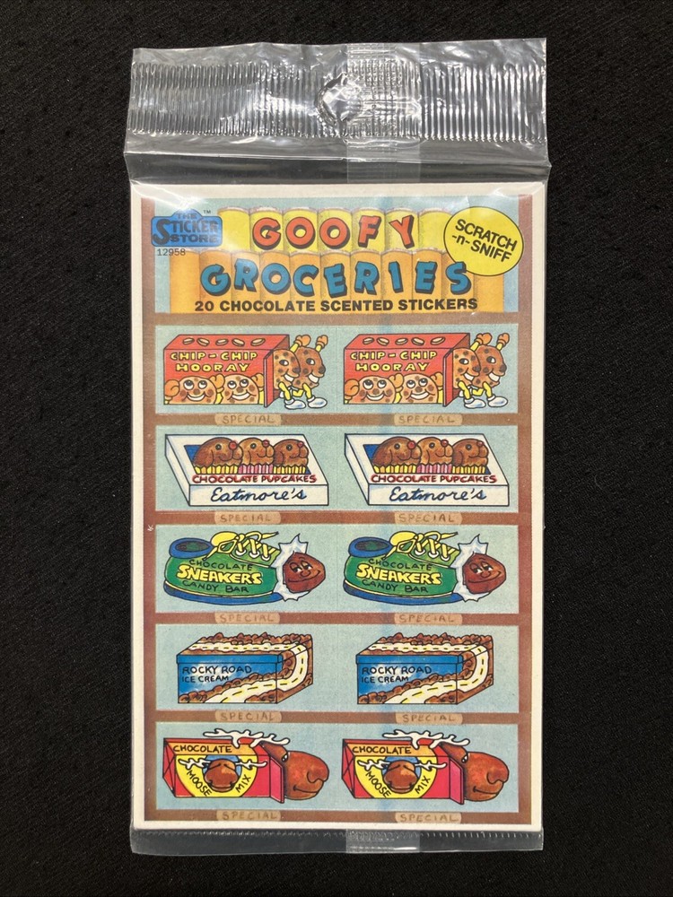 GOOFY GROCERIES CHOCOLATE SCRATCH n SNIFF stickers SEALED VTG