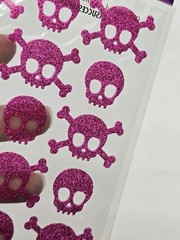 PINK Glitter Skull Stickers Crossbones Scrapbooking Craft Lot NEW 21 PCS Sticko
