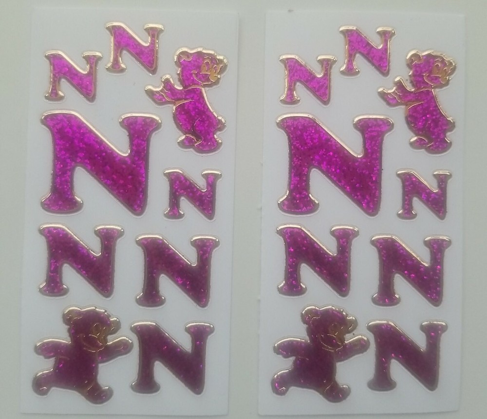 Set of 2 sheets of vintage introduct glitter stickers «N» discontinued Germany