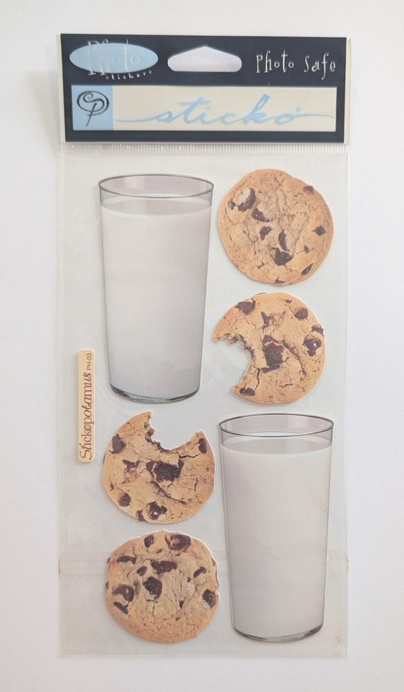 Sticko Milk & Chocolate Chip Cookies Food Drink Dessert Scrapbooking Stickers